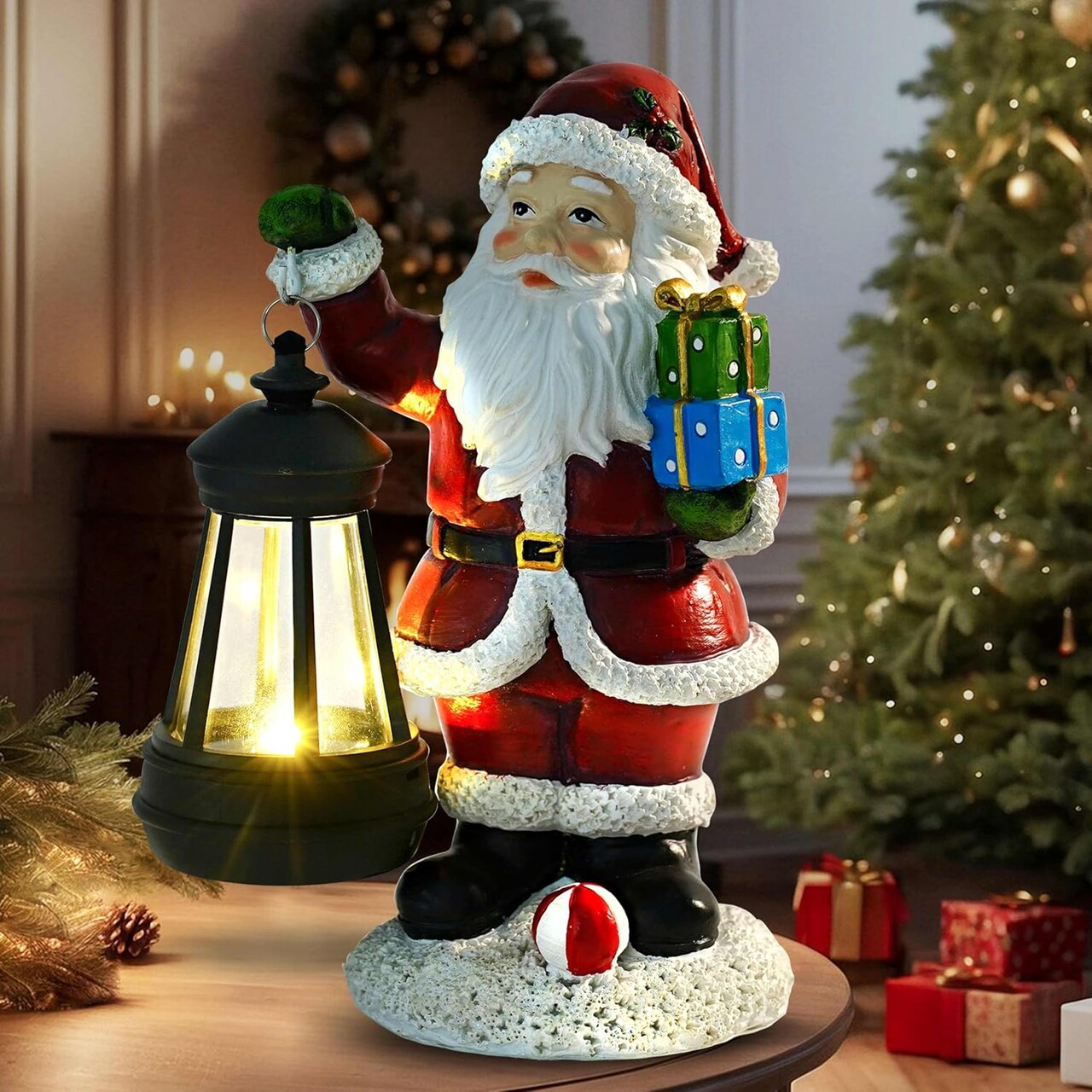 Christmas Decorations Santa Claus Decor Standing Figurines Indoor Outdoor Christmas Ornaments 2024 with Lantern Light for Home Table Centerpieces Mantel Bedroom Window Yard Porch Lawn